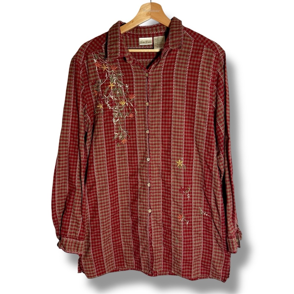 Vintage Bobbie Brooks Grandmacore Floral Embroidered Button-Down Shirt